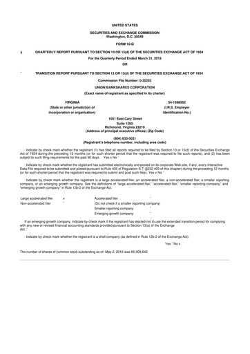 Vorschaubild Atlantic Union Bankshares 10-Q Quartalsbericht 2018 