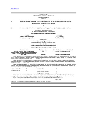 Vorschaubild Atlantic Union Bankshares 10-Q Quartalsbericht 2024 