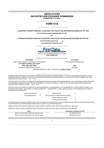Thumbnail First Data Corporation 10-Q Quarterly Report FY 