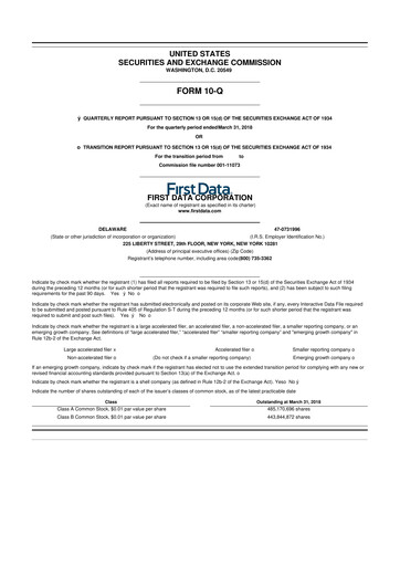 Thumbnail First Data Corporation 10-Q Quarterly Report FY 