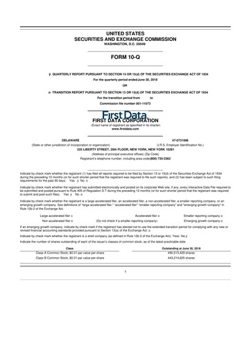 Thumbnail First Data Corporation 10-Q Quarterly Report FY 