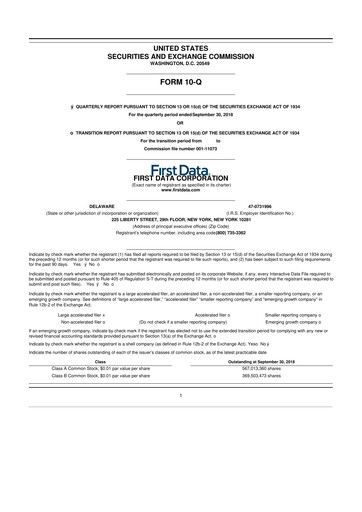 Thumbnail First Data Corporation 10-Q Quarterly Report FY 