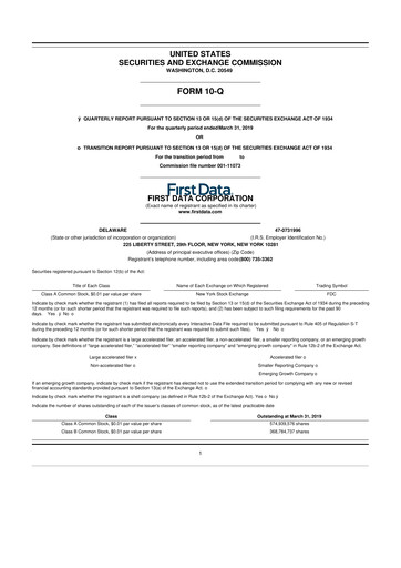 Thumbnail First Data Corporation 10-Q Quarterly Report FY 