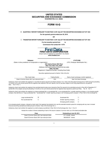 Thumbnail First Data Corporation 10-Q Quarterly Report FY 