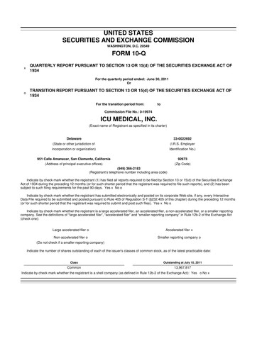 Thumbnail ICU Medical
 10-Q Quarterly Report FY2011 
