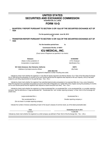 Thumbnail ICU Medical
 10-Q Quarterly Report FY2012 
