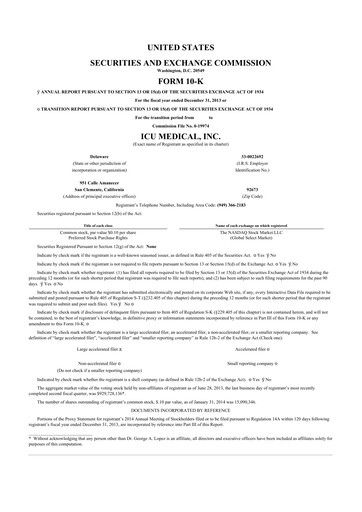 Thumbnail ICU Medical
 10-K Annual Report 2013