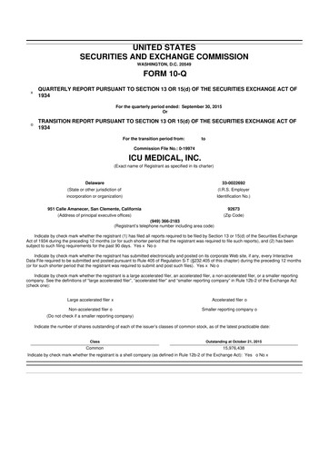 Thumbnail ICU Medical
 10-Q Quarterly Report FY2015 