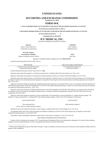 Thumbnail ICU Medical
 10-K Annual Report 2016