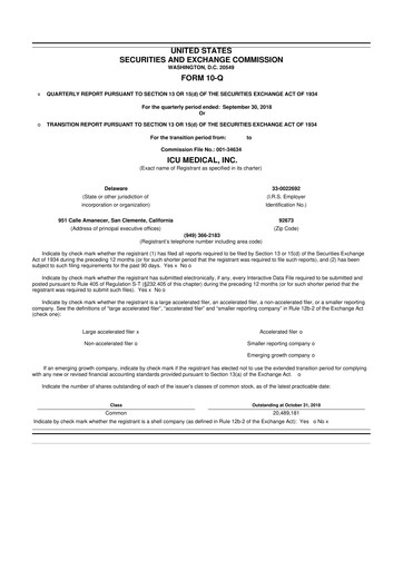 Thumbnail ICU Medical
 10-Q Quarterly Report FY2018 