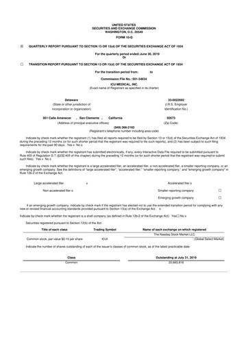 Thumbnail ICU Medical
 10-Q Quarterly Report FY2019 