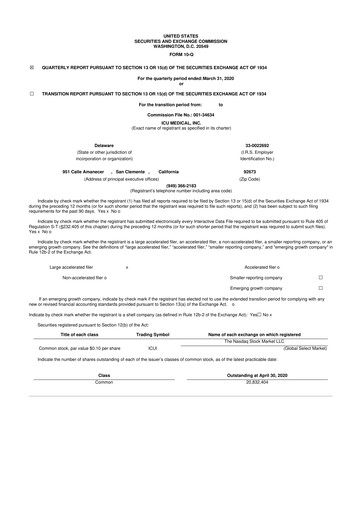 Thumbnail ICU Medical
 10-Q Quarterly Report FY2020 