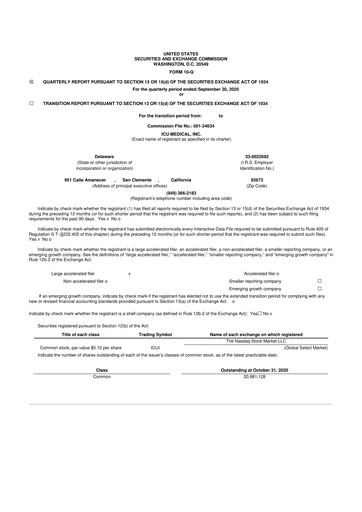 Thumbnail ICU Medical
 10-Q Quarterly Report FY2020 
