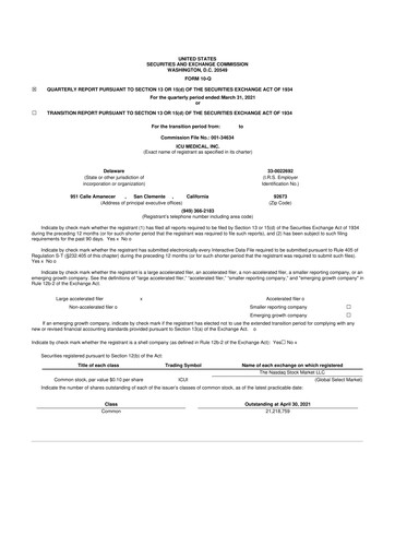 Thumbnail ICU Medical
 10-Q Quarterly Report FY2021 