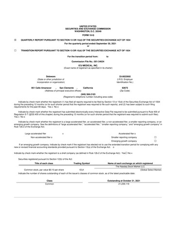 Thumbnail ICU Medical
 10-Q Quarterly Report FY2021 