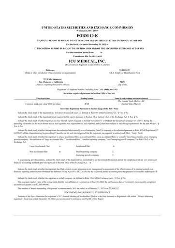 Thumbnail ICU Medical
 10-K Annual Report 2022
