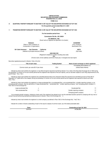Thumbnail ICU Medical
 10-Q Quarterly Report FY2024 