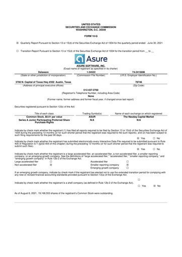 Miniature Asure Software
 10-Q Rapport trimestriel 2021 
