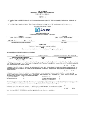 Miniature Asure Software
 10-Q Rapport trimestriel 2021 