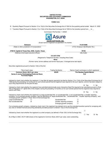 Miniature Asure Software
 10-Q Rapport trimestriel 2022 