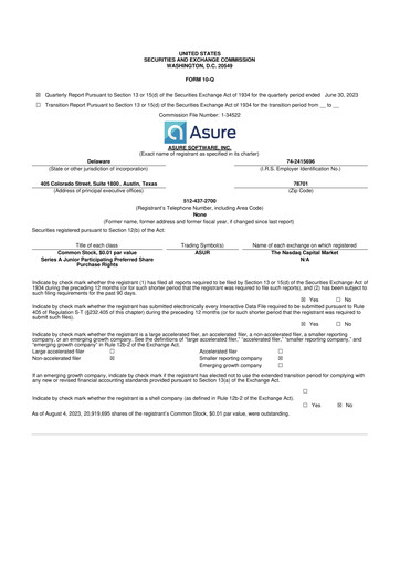 Miniature Asure Software
 10-Q Rapport trimestriel 2023 