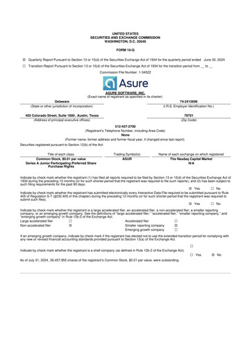 Miniature Asure Software
 10-Q Rapport trimestriel 2024 