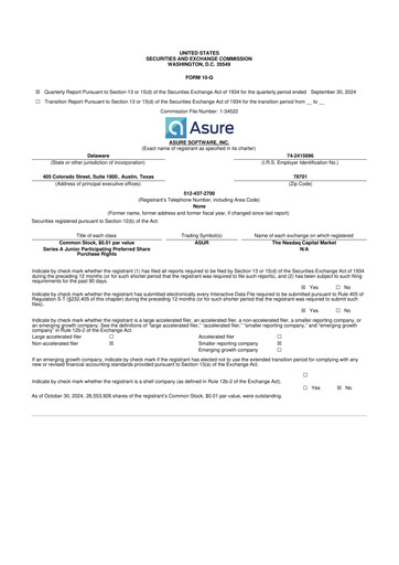 Miniature Asure Software
 10-Q Rapport trimestriel 2024 