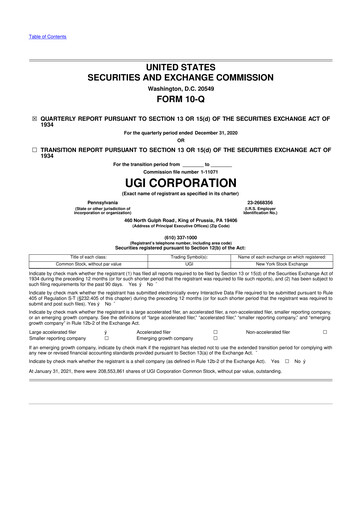 Thumbnail UGI Corporation
 10-Q Quarterly Report FY2021 