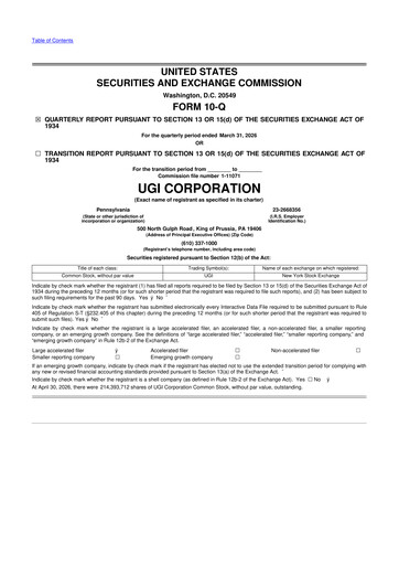 Thumbnail UGI Corporation
 10-Q Quarterly Report FY 