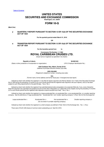 Thumbnail Royal Caribbean Group 10-Q Quarterly Report FY2016 