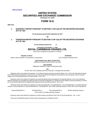 Thumbnail Royal Caribbean Group 10-Q Quarterly Report FY2016 