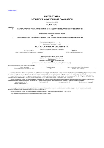 Thumbnail Royal Caribbean Group 10-Q Quarterly Report FY2021 