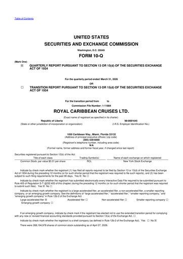 Thumbnail Royal Caribbean Group 10-Q Quarterly Report FY 