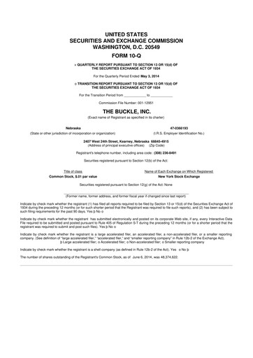 Thumbnail Buckle
 10-Q Quarterly Report FY2014 