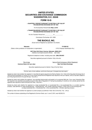 Thumbnail Buckle
 10-Q Quarterly Report FY2015 