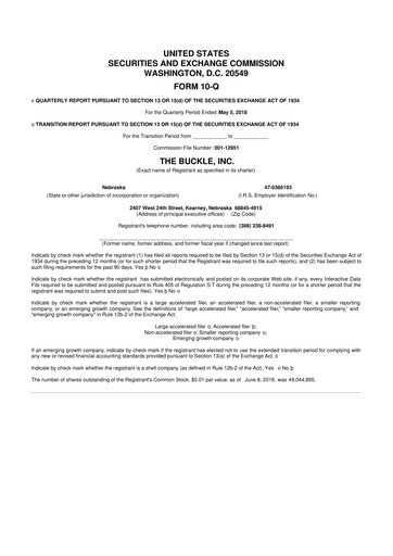 Thumbnail Buckle
 10-Q Quarterly Report FY2018 