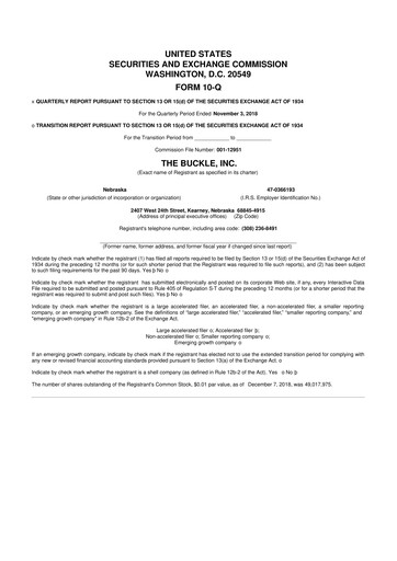 Thumbnail Buckle
 10-Q Quarterly Report FY2018 