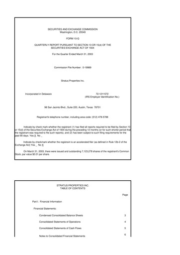 Miniature Stratus Properties 10-Q Rapport trimestriel  