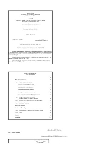 Miniature Stratus Properties 10-Q Rapport trimestriel  