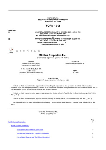 Miniature Stratus Properties 10-Q Rapport trimestriel  