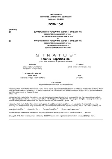 Miniature Stratus Properties 10-Q Rapport trimestriel  