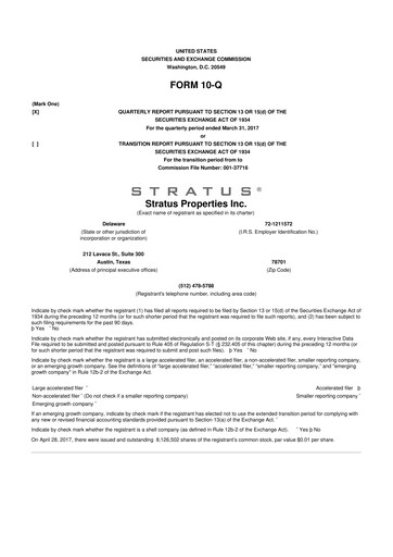 Miniature Stratus Properties 10-Q Rapport trimestriel  