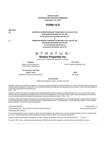Miniature Stratus Properties 10-Q Rapport trimestriel  