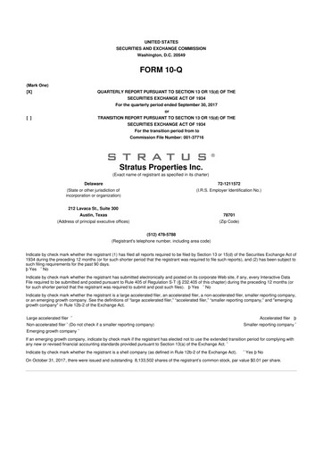 Miniature Stratus Properties 10-Q Rapport trimestriel  