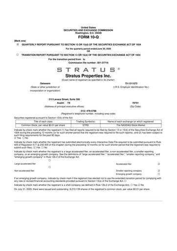 Miniature Stratus Properties 10-Q Rapport trimestriel  