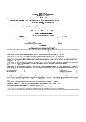 Thumbnail Stratus Properties 10-K Annual Report 2021