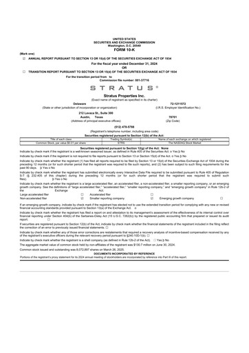 Thumbnail Stratus Properties 10-K Annual Report 2024