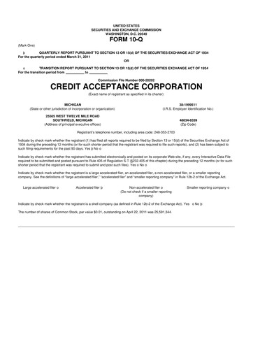 Thumbnail Credit Acceptance
 10-Q Quarterly Report FY 