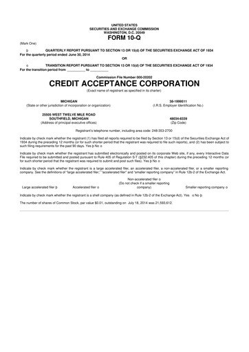Thumbnail Credit Acceptance
 10-Q Quarterly Report FY2014 