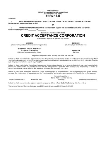 Thumbnail Credit Acceptance
 10-Q Quarterly Report FY2015 